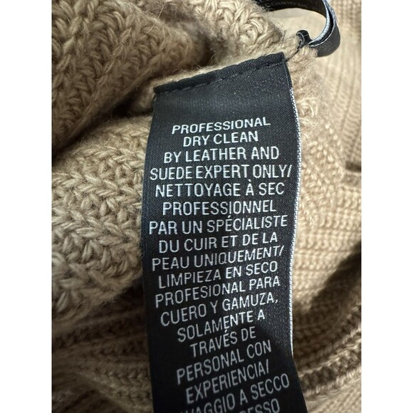 Ralph Lauren Black Label NWT Ribbed Sweater 100% Cashmere & Lamb Leather Tan M - Picture 6 of 7
